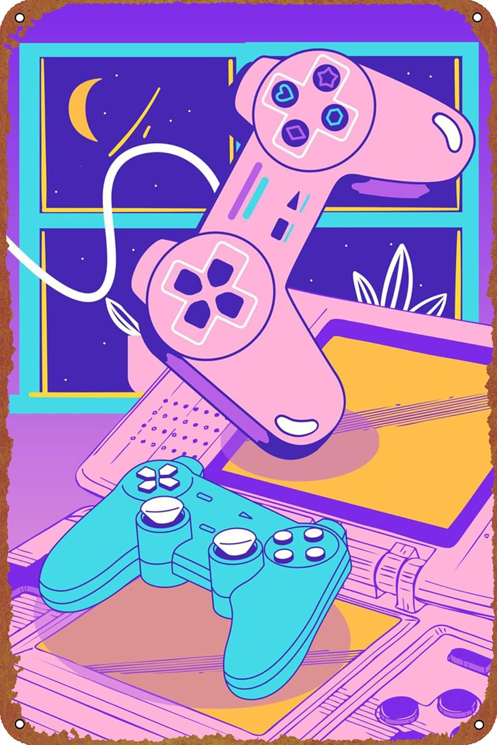 Retro Gaming Cafe - Joystick Gaming Art Game Poster Tin