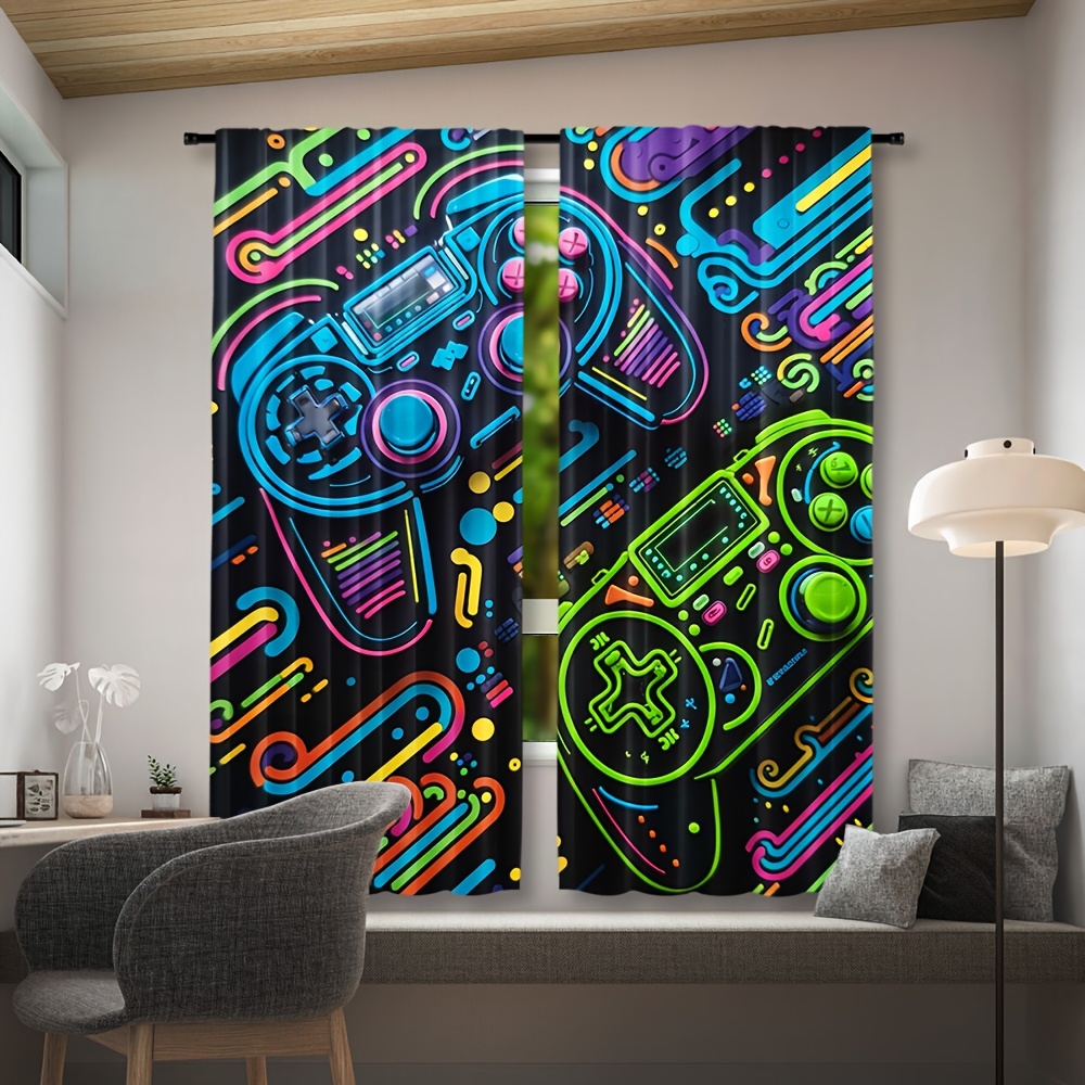 Neon Game Controller Curtains  - Retro Gaming Cafe のレビューと価格